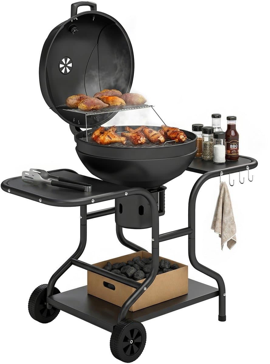 Outsunny Ronde barbecue-Metaal, Kunststof-129L x 63,5B x 106,5H cm-Zwart — afbeelding 1