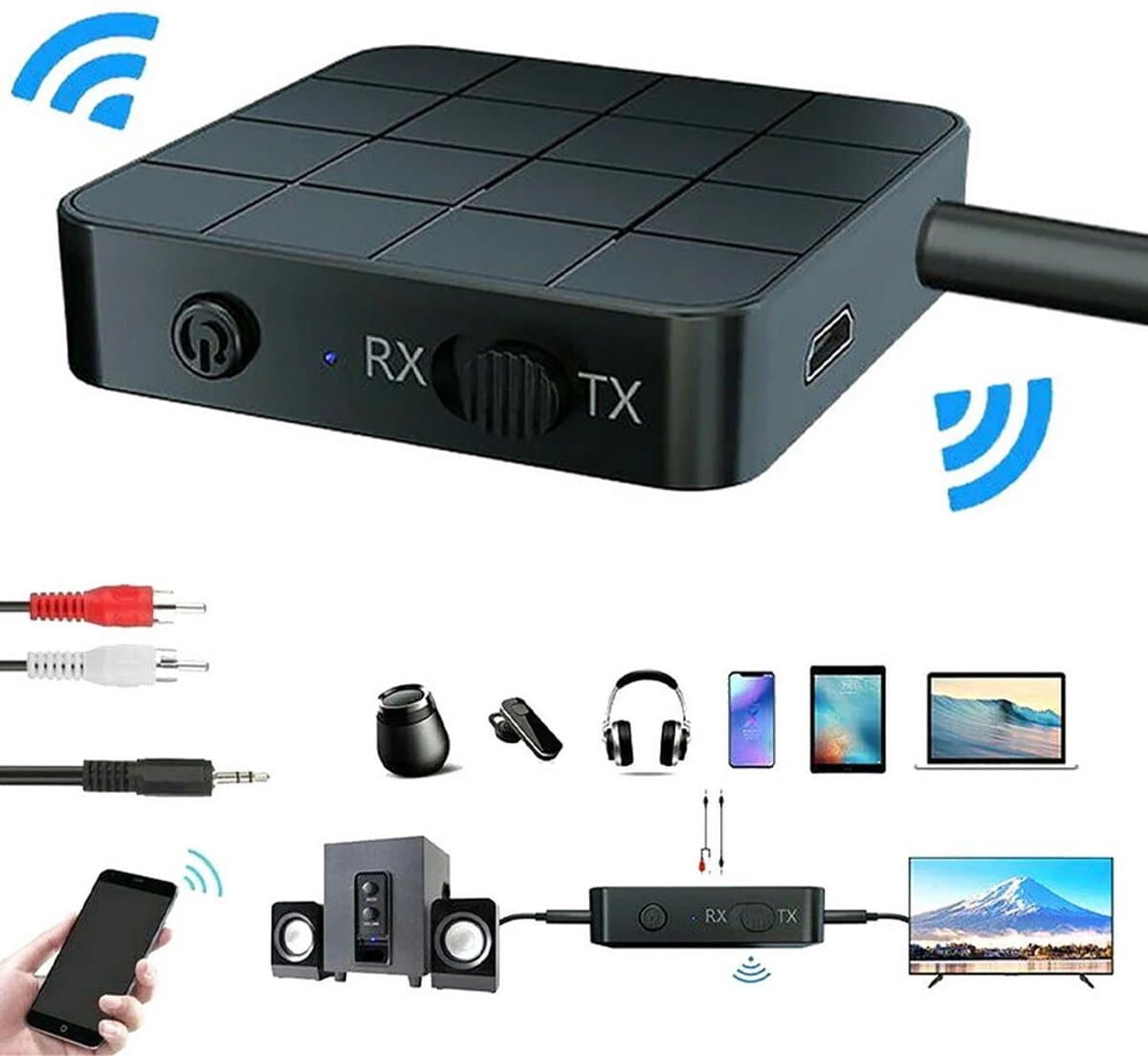 Bluetooth Transmitter & Receiver 2 in 1 - BT 5.0 - 3.5MM AUX / RCA - Bluetooth Zender - Bluetooth 5.0 Receiver - Bluetooth Ontvanger - Bluetooth Transmitter - Bluetooth Receiver - Transmitter - Receiver - Draadloze Ontvanger - Voor auto-tv-pc — afbeelding 1