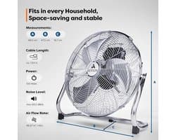 RFWR® Vloerventilator 40 cm met 3 standen en hoge luchtstroom - Robuuste metalen uitvoering
