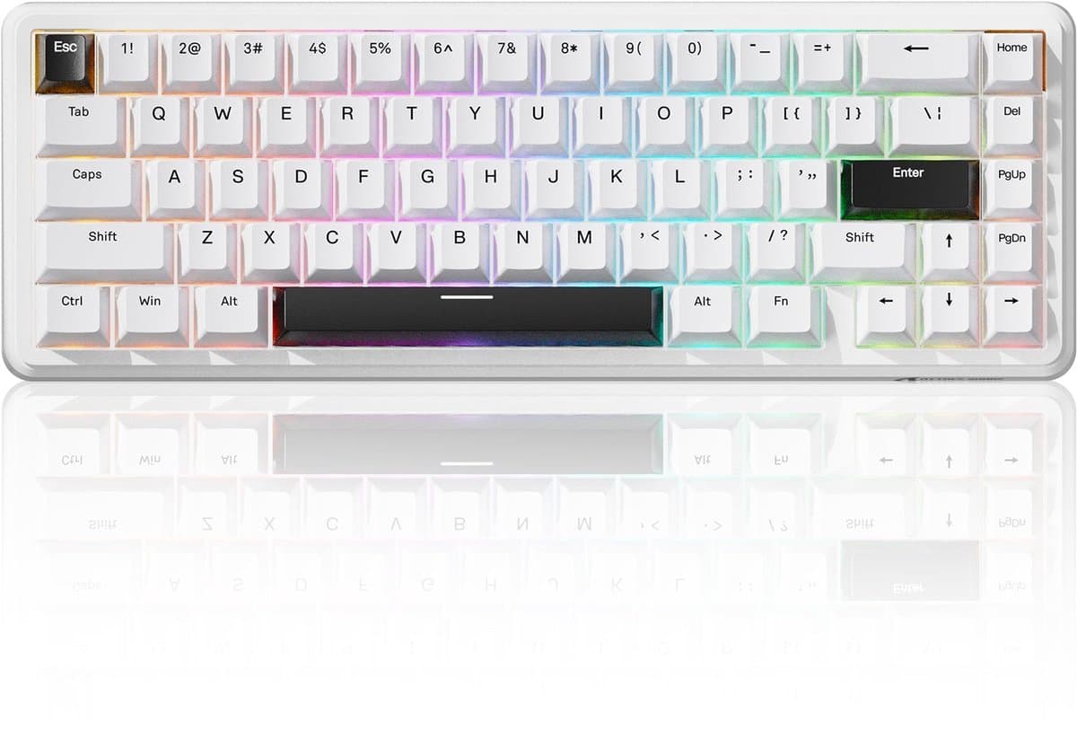 ATTACK SHARK X65 HE - Magnetic Switch Wired Gaming Toetsenbord - 66 Keys - RGB - Side Printed PBT Keycaps - 8KHz - 0.01mm Rapid Trigger - 0.125ms - Wit — afbeelding 1