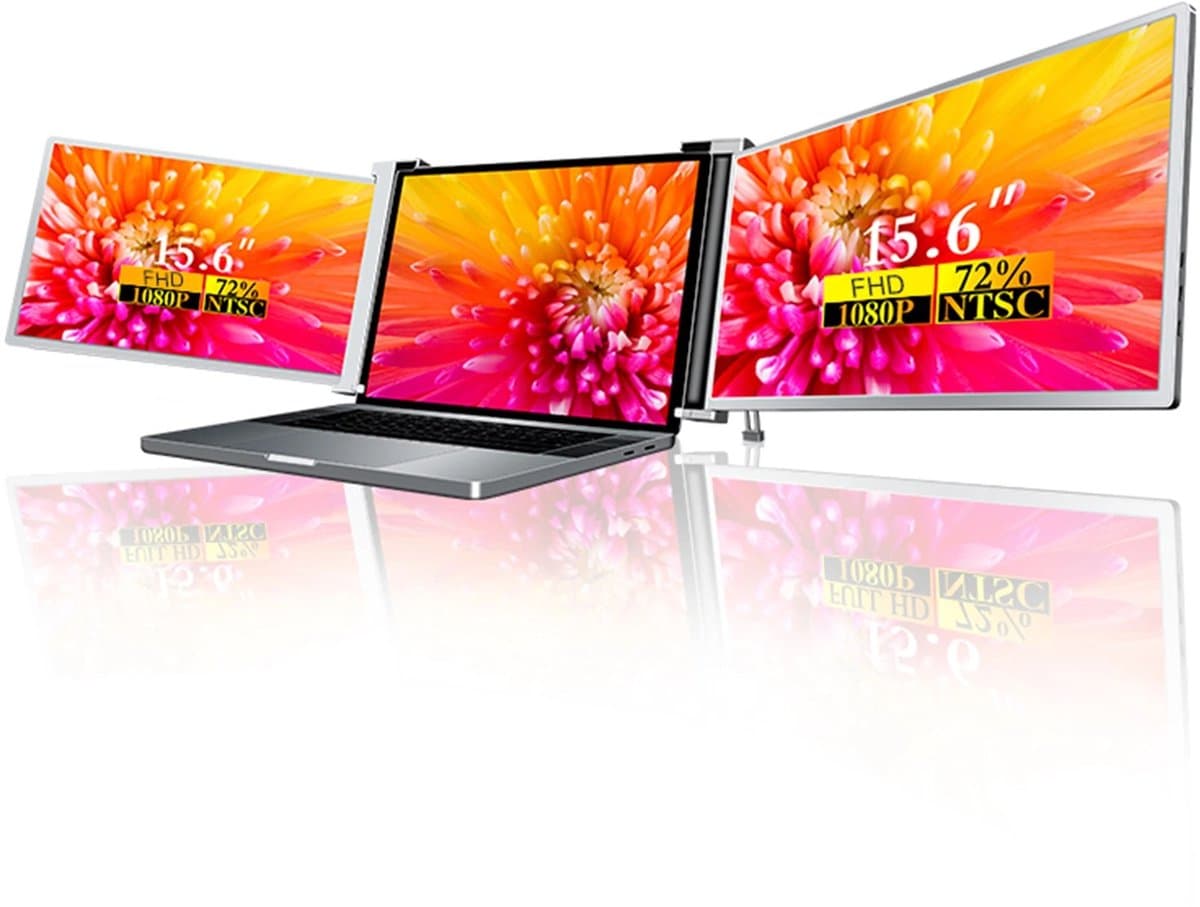 Ohana DT - Portable Monitor Triple - Full HD - Triple Scherm Laptop - Laptop Scherm Uitbreider - 2 Jaar Garantie - Grijs — afbeelding 1