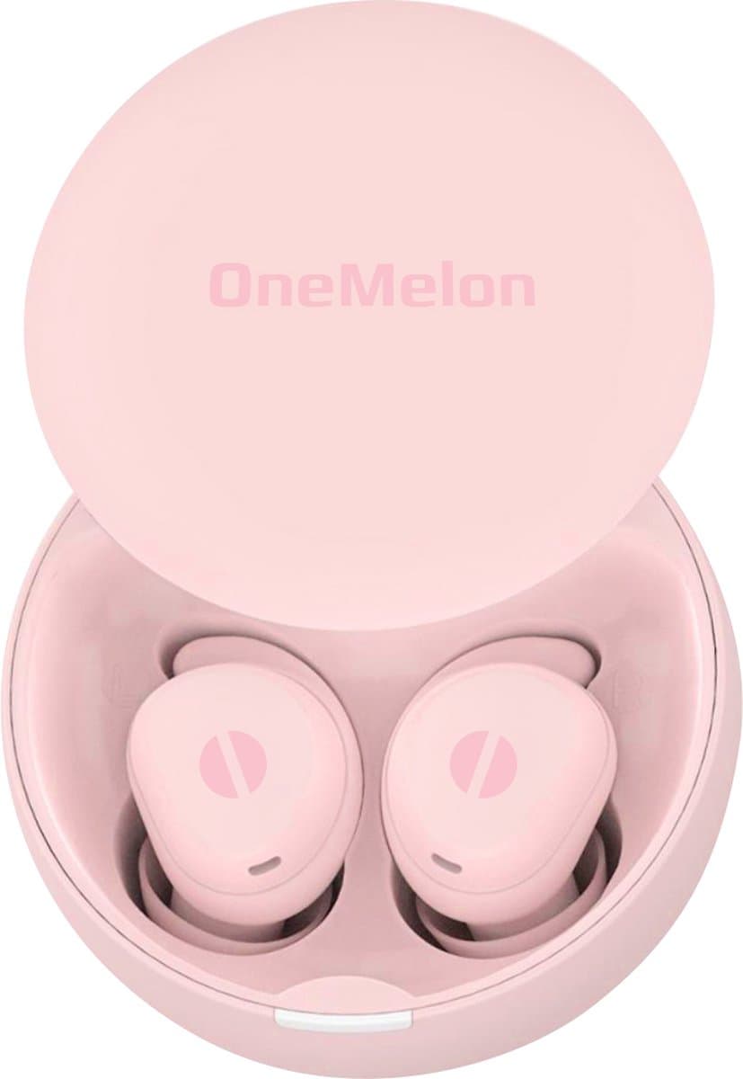OneMelon Drops - draadloze oordopjes - Roze - kleine oordopjes - bluetooth 5.3 oortjes o.a. voor slapen - ANC en Transparency mode - ENC microfoon - touch bediening - usb-c - slaapoordopjes — afbeelding 1