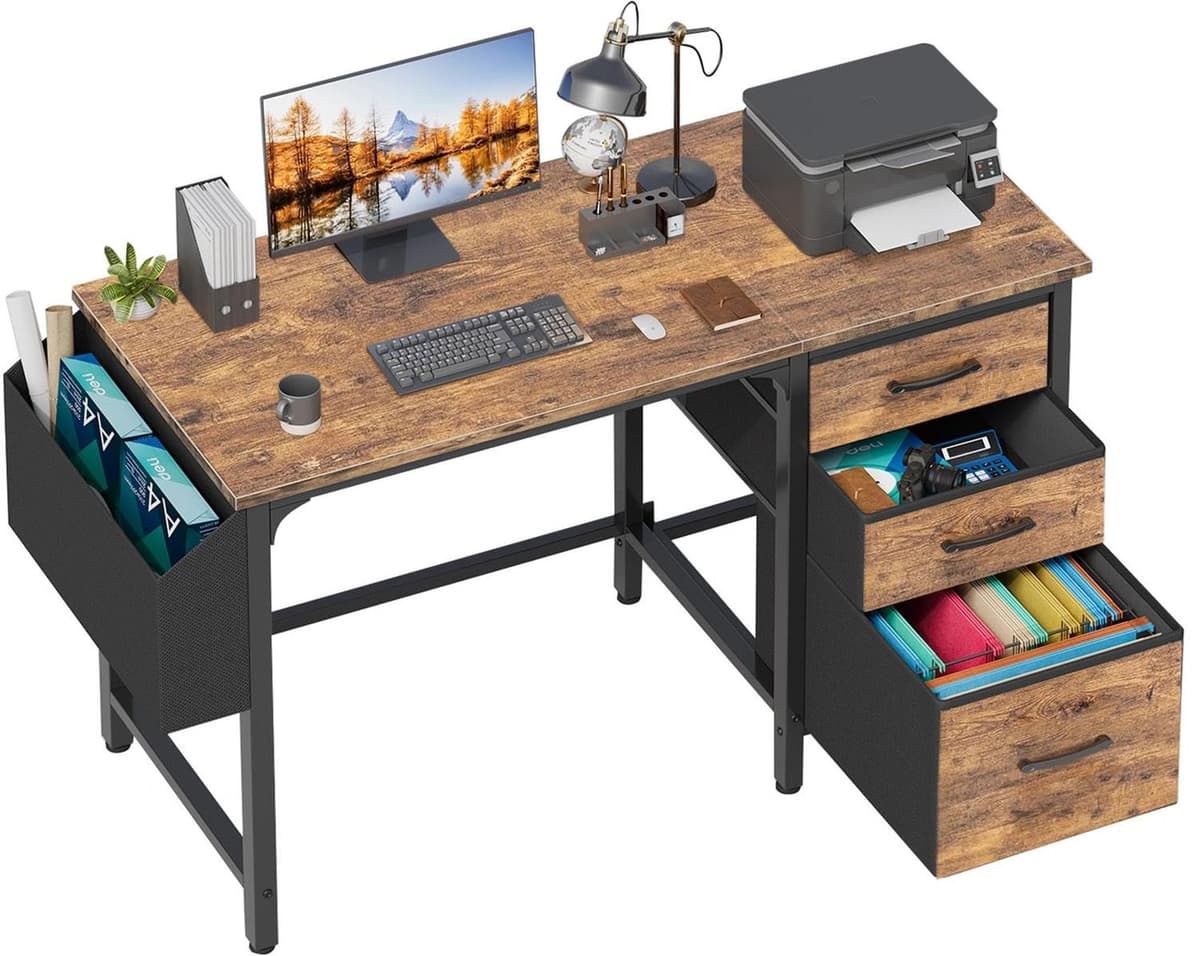 Computerbureau Rustiek Bruin - 120 cm Breed - Metaal En Hout - Voor Gamen En Studeren - Schrijftafel — afbeelding 1