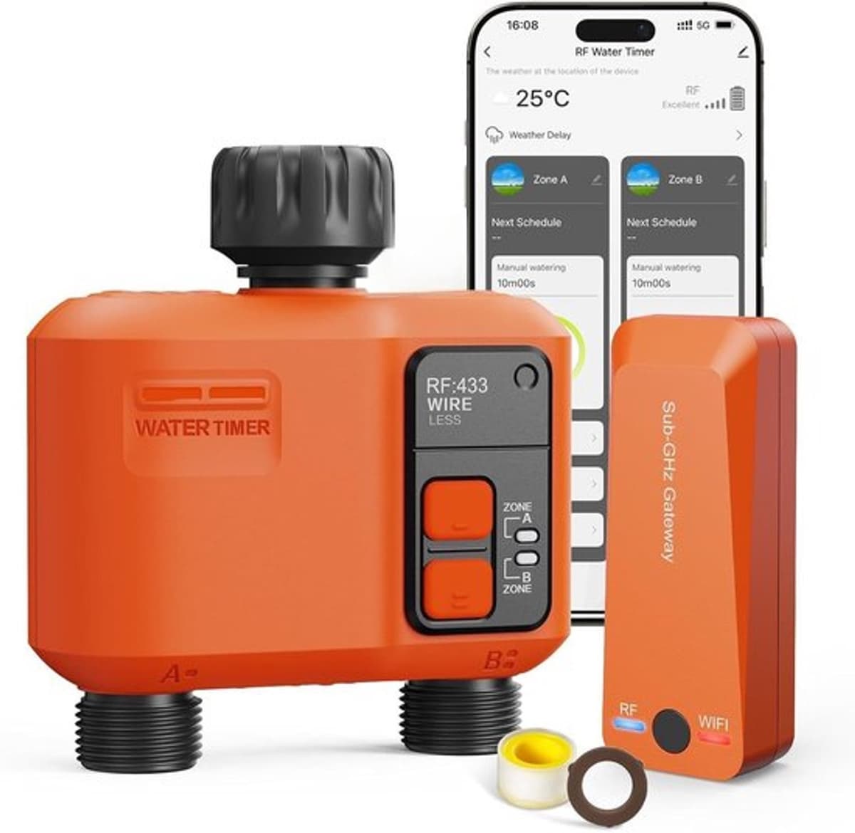 Intelligente irrigatiecomputer, wifi, 2 uitgangen met 300 meter RF super wifi-afdekking, tuinirrigatiesysteem met regenkrant, app en spraakbesturing, automatische timer — afbeelding 1