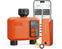 Intelligente irrigatiecomputer, wifi, 2 uitgangen met 300 meter RF super wifi-afdekking, tuinirrigatiesysteem met regenkrant, app en spraakbesturing, automatische timer