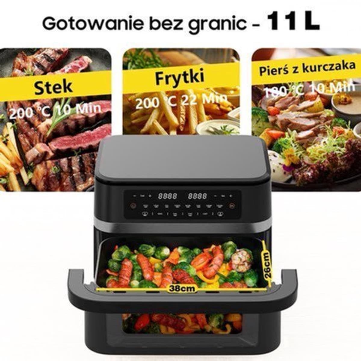 Airfryer – Heteluchtfriteuse – Digitale Friteuse – Gezond Koken – XXL 11L – 2950W Vermogen – Dual-Zone Met Verwijderbare Divider — afbeelding 1
