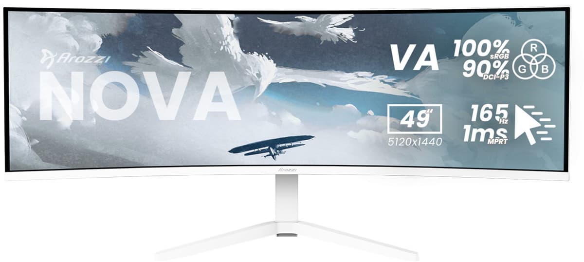 Arozzi Nova 49" v2 Gaming Monitor - Curved - DQHD VA - 165Hz - USB-C - White — afbeelding 1
