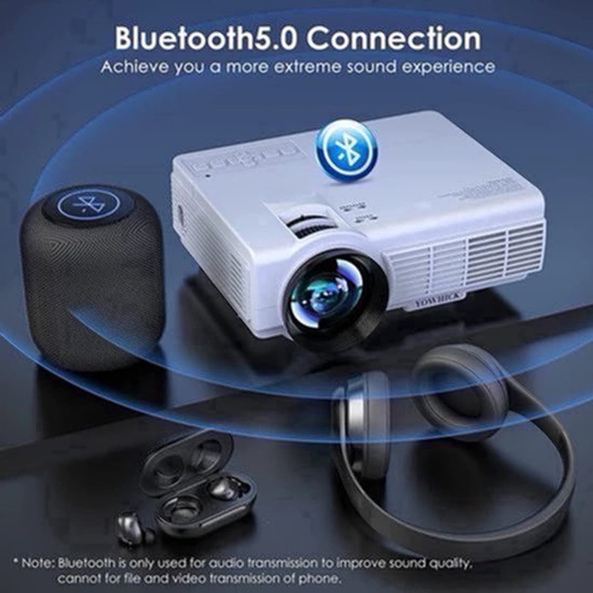 Yowhick - Beamer - Projector Beamer - Mini Meamer - 1080P - Automatische focus - met WiFi - 5G+2.4G Wireless Connection - Wit — afbeelding 1