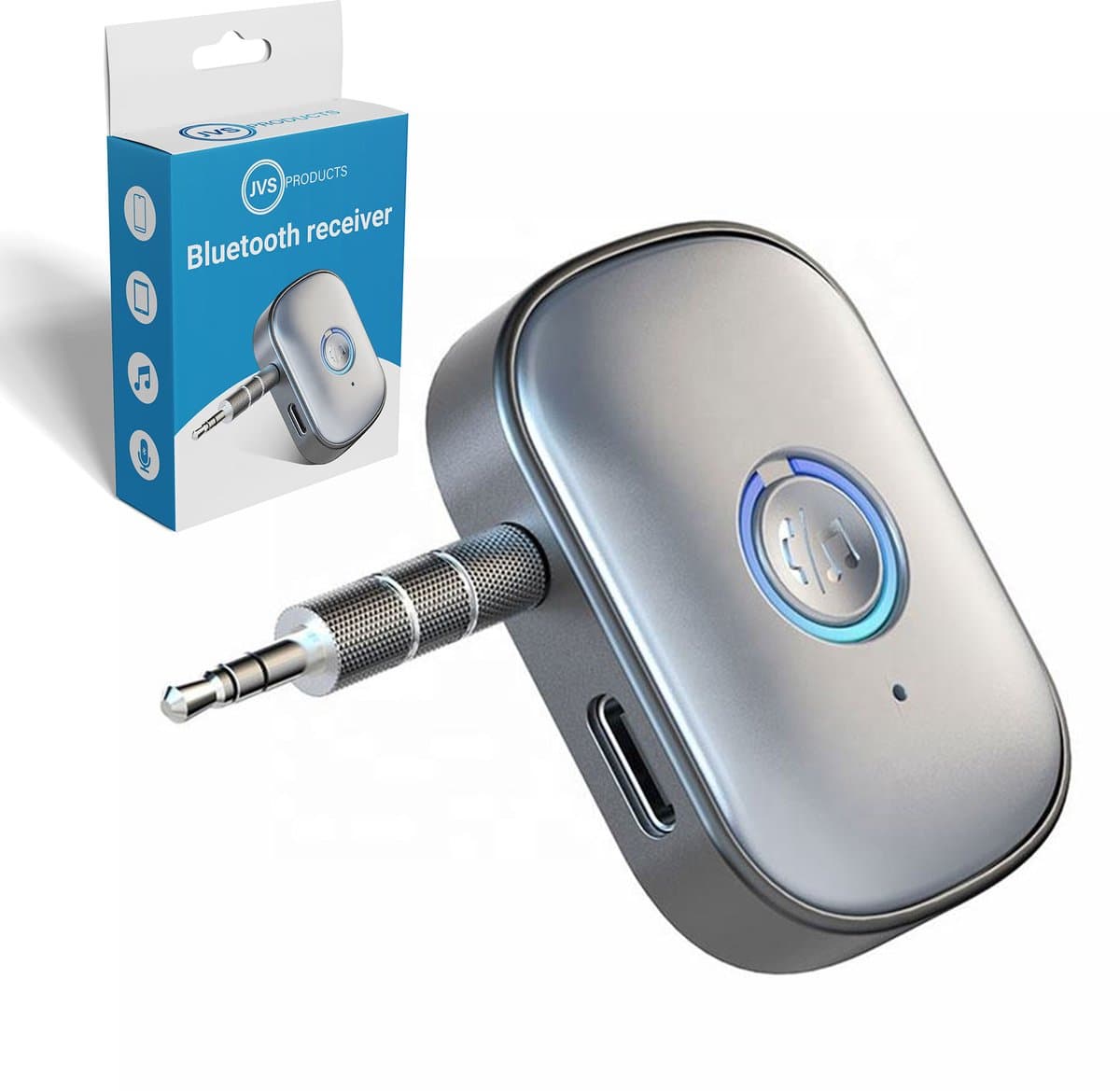 Bluetooth Receiver - Bluetooth 5.4 - Universeel via 3.5MM AUX - Bluetooth Ontvanger - Handsfree Bellen & Muziek - Audio Receiver - Voor Auto - Zilver — afbeelding 1