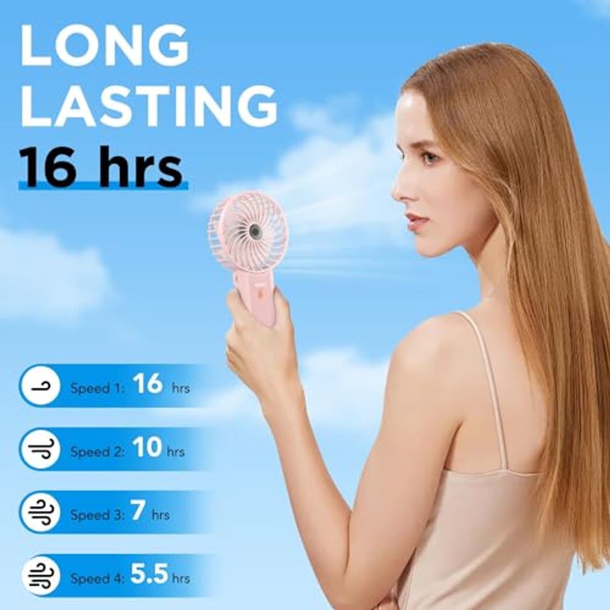 Draagbare Mini Ventilator met 4 Snelheden en 180° Opvouwbaar Ontwerp - Ideaal voor Thuis, Kantoor en Reizen — afbeelding 1