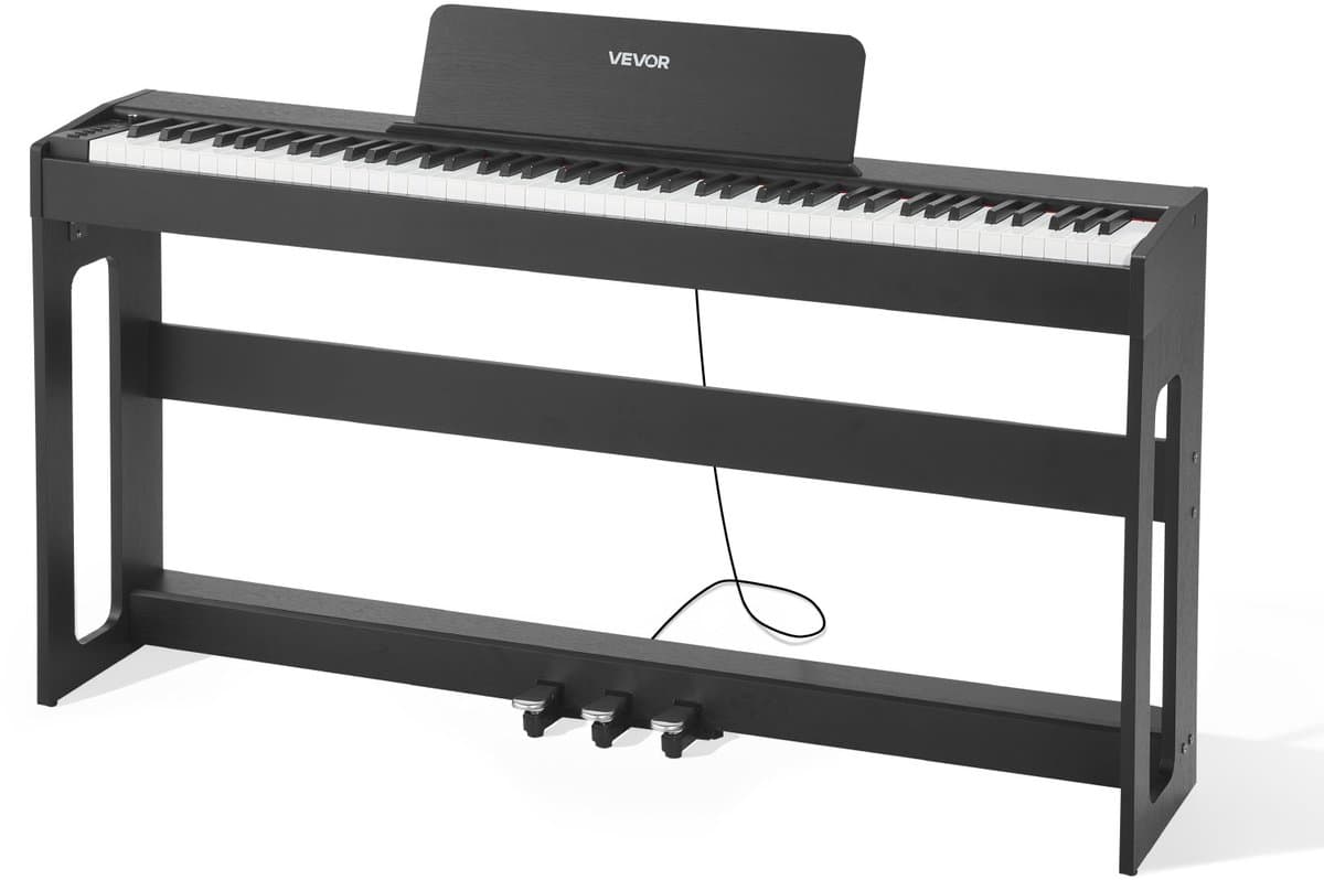 VEVOR Digitale Piano, 88 Toetsen Volledig Gewogen, Aanslaggevoelig, Elektrische Piano met Meubelstandaard, AC-adapter, Drievoudig Pedaal, Opnamefunctie, 280 Toetsen, Draadloze Verbinding, voor Beginners, Zwart — afbeelding 1