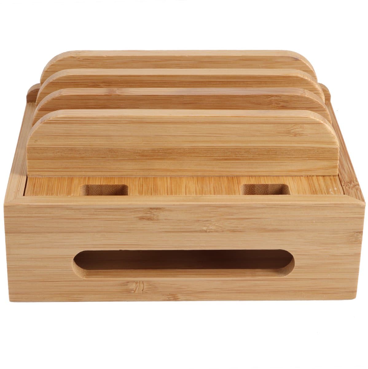 longziming -Bamboe Oplaadstation voor Meerdere Apparaten – Telefoon en Tablet Docking Station met Kabel Organizer – Duurzaam Houten Oplaadhouder voor Bureau, Thuis en Kantoor – Netjes en Stijlvol Ontwerp — afbeelding 1