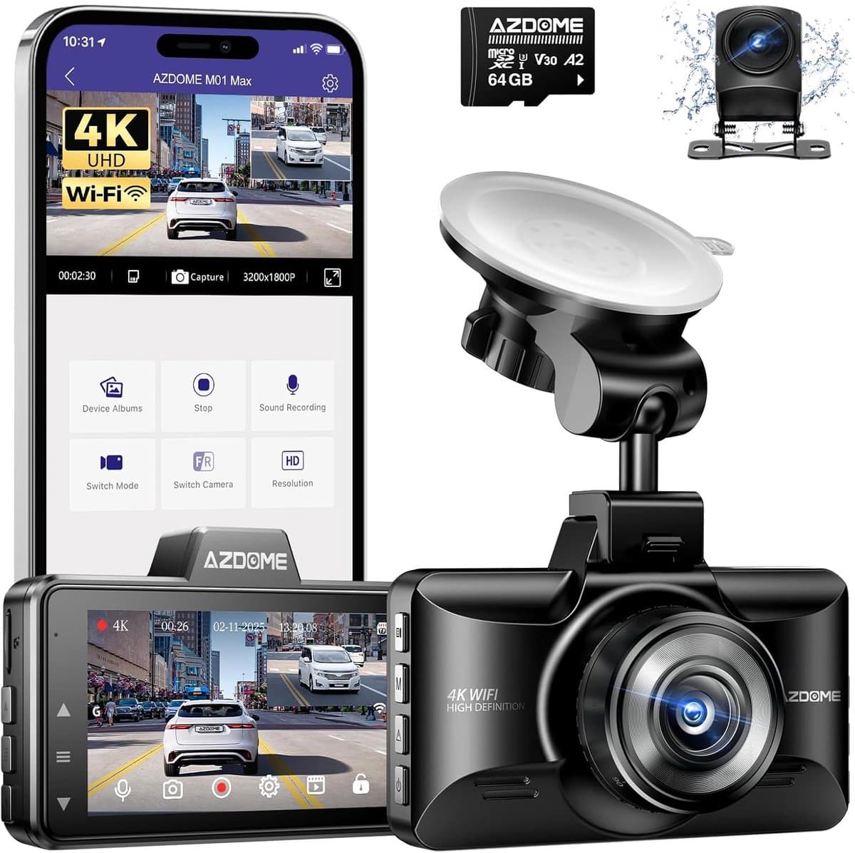 Dashcam 1080p FHD voor auto met 170° groothoek, G-sensor, parkeermonitor en bewegingsdetectie — afbeelding 1