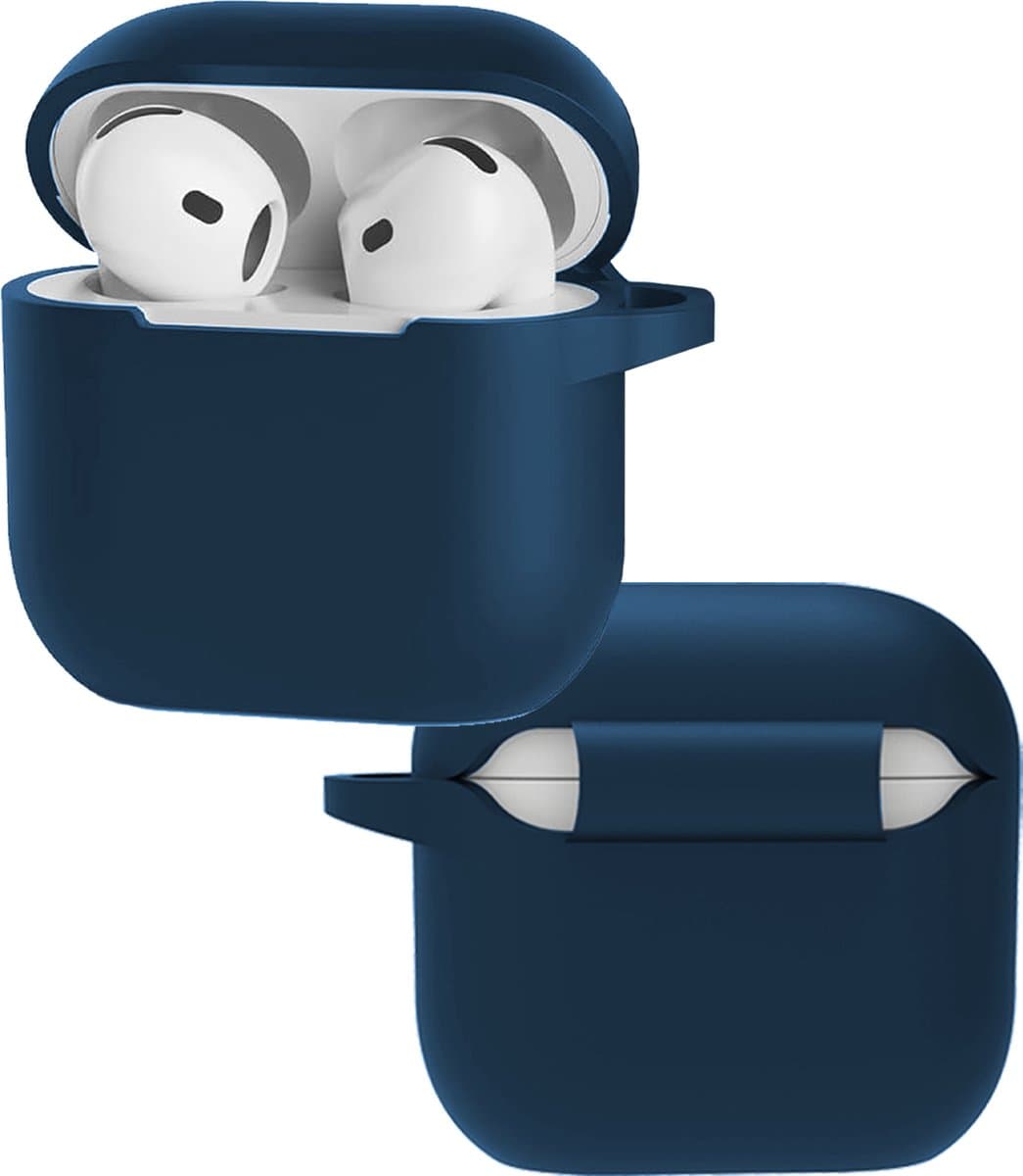 Hoes - Geschikt voor Apple AirPods 4 / 5 - Siliconen Hoesje met Clip - Silicone Case Cover - Navy — afbeelding 1