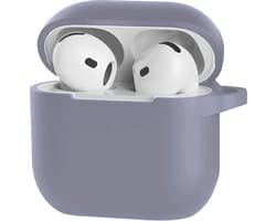 Hoesje Geschikt voor Apple AirPods 4 / 5 - Siliconen Hoes met Clip - Silicone Case Cover - Lila