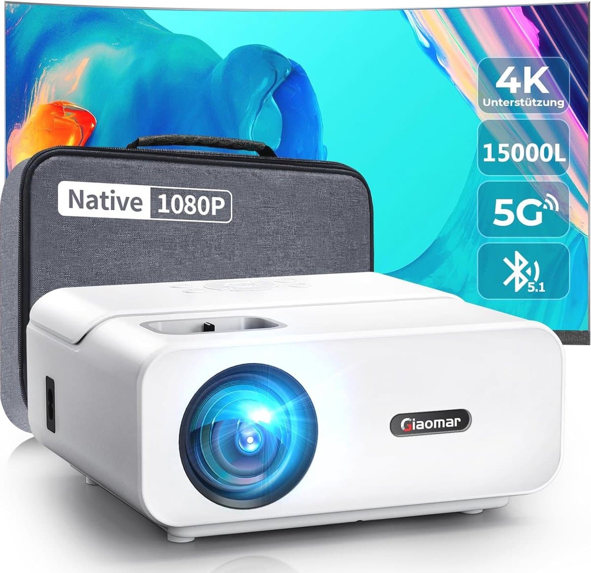 Full HD 1080P Beamer met 15.000 Lumen en 5G WiFi - Mini Thuisbioscoop, 4K Ondersteund, Geschikt voor iOS/Android/TV Stick/Laptop/PS5 — afbeelding 1