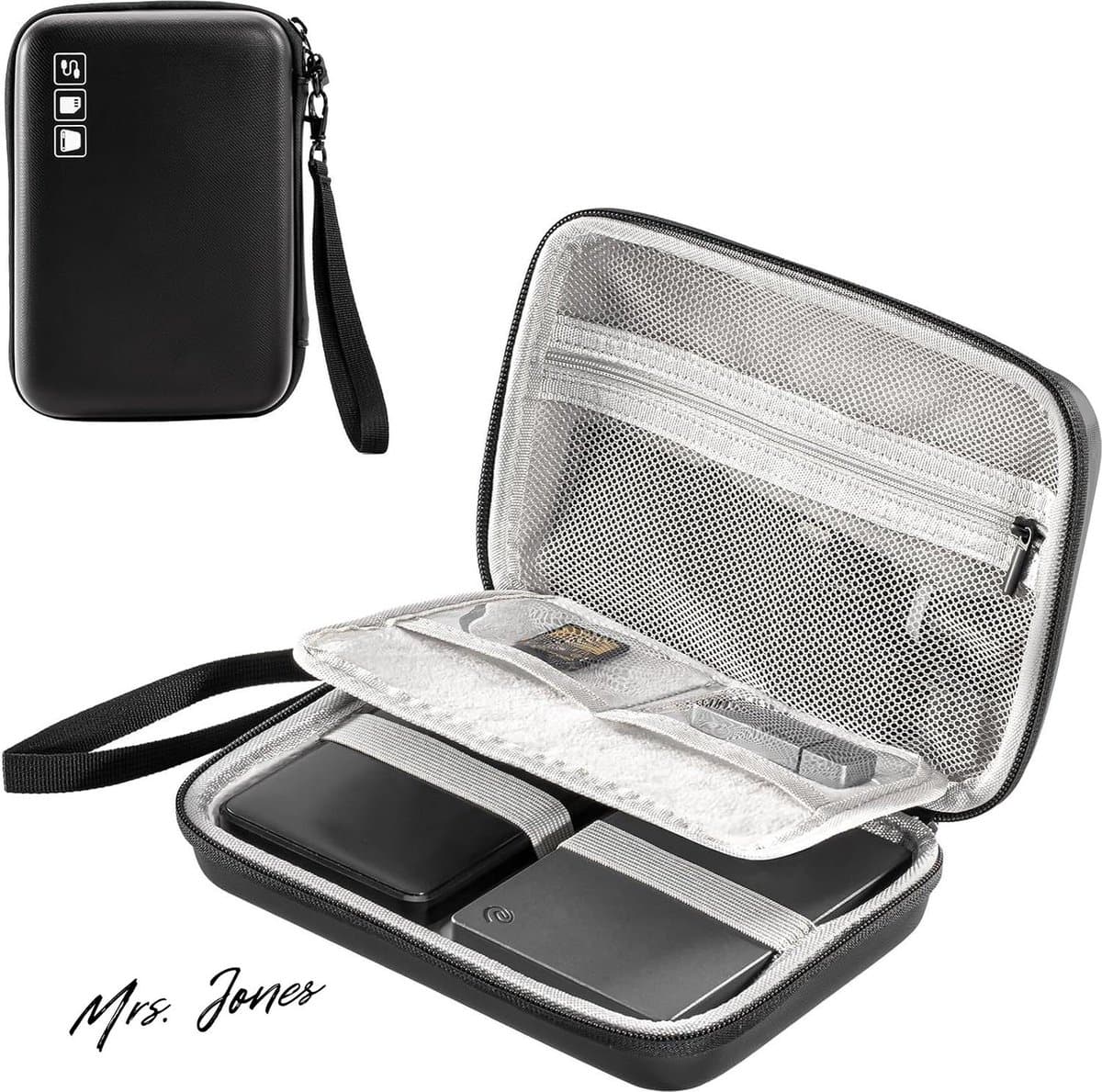 Mrs. Jones Harde hoes voor 2 harde schijven - zwart met USB 2.5 draagbare externe harde schijf etui voor 1/2/3/4TB - 2021 . — afbeelding 1