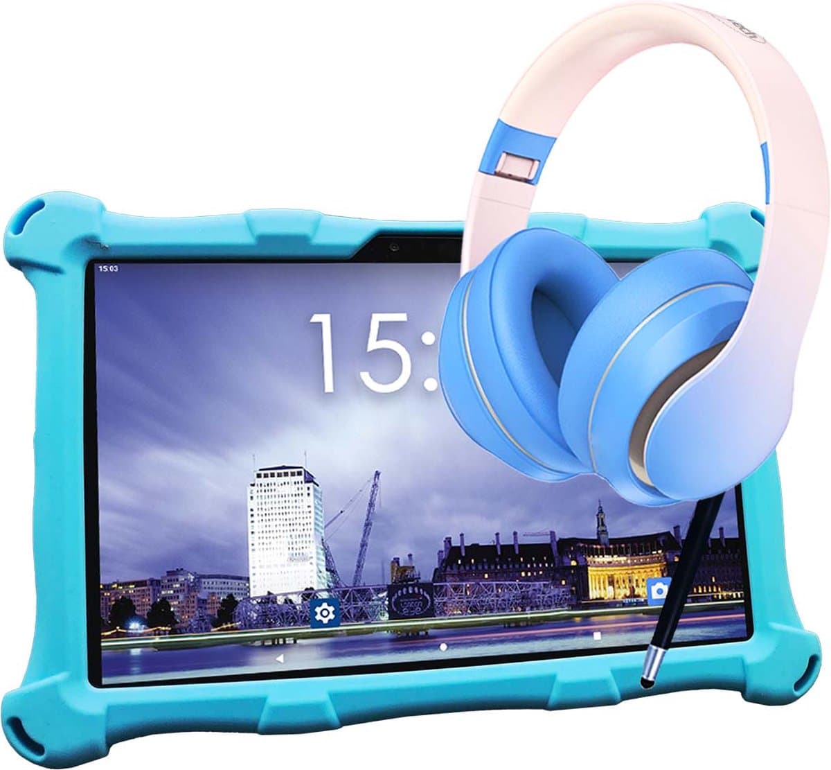 AngelTech Kinderpakket XL - Kindertablet XL + Kinderkoptelefoon - Combipakket - Kindertablet Vanaf 3 Jaar – Kinder Tablet – Kids Tablet - Tablet voor Kinderen - Blauw — afbeelding 1