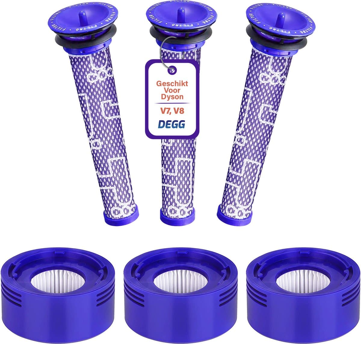 DEGG® - Filterset Geschikt voor Dyson V7 & V8 - Pre + Post Filter - Animal Absolute - Inlaatfilter + Uitblaasfilter - Stofzuiger Onderdelen - Hepa Filter - Wasbaar - Duurzaam - VOORDEEL-VERPAKKING - 6 STUK(S) — afbeelding 1