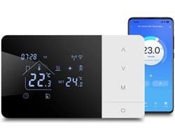 Slimme Thermostaat - Verwarming Regelaar - Comfort Binnen - App en Spraakbesturing - 140 x 81 mm - Zwart Wit