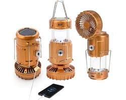 Campinglantaarn met ventilator, opvouwbare zaklamp/lantaarn, USB-oplaadbaar, werkt op zonne-energie en batterijen, campinglamp voor picknick, barbecue, vissen, reizen, oplaadbare noodverlichting (goud)