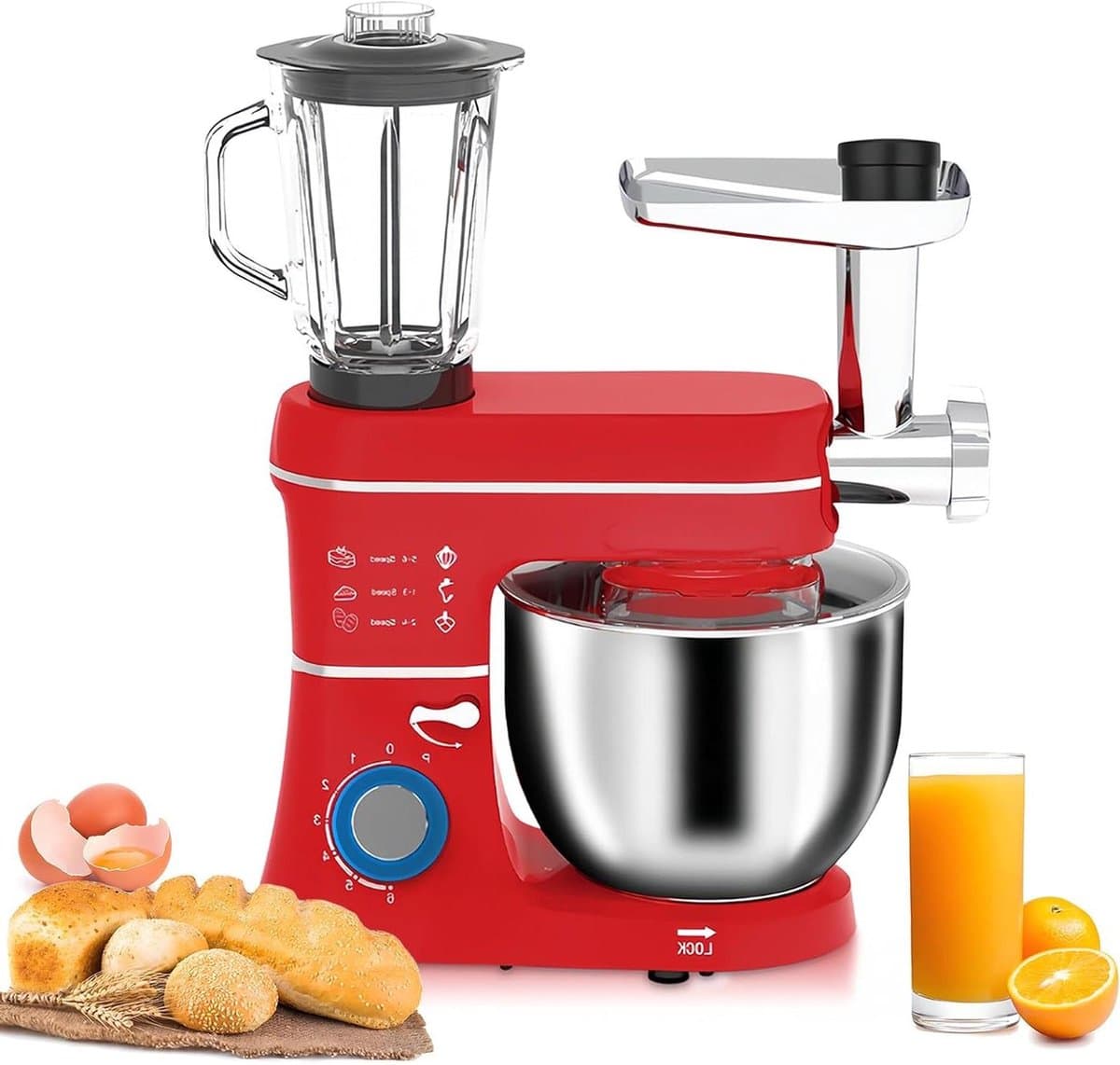 Keukenmachine - Standmixer - Bakken en Koken - 5-in-1 Multifunctioneel - 10L Kom - Rood — afbeelding 1