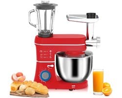 Keukenmachine - Standmixer - Bakken en Koken - 5-in-1 Multifunctioneel - 10L Kom - Rood