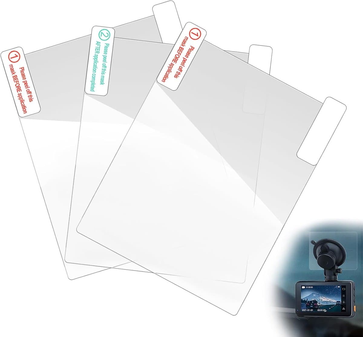 SnelShoppen - 3 Stuks Auto Camera Accessoires - Antistatische Stickers en Films voor Duidelijk Gezicht op Voorruit - Compatibel met Dashcams (8 * 6 cm — afbeelding 1