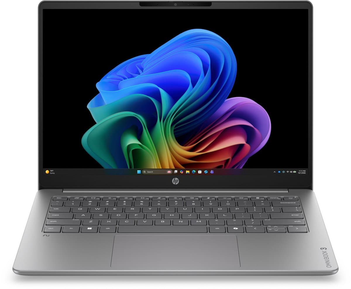 HP OmniBook 3 14-hz0714ndx Copilot+ Laptop - 14 Inch - Snapdragon X - 16GB RAM - 512GB SSD - QWERTY - 2K OLED - Studenten laptop — afbeelding 1