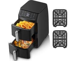 Seth Select Dubbele Airfryer 11 Liter – 2500W Heteluchtfriteuse met 2 Onafhankelijke Kookzones, 8 Automatische Programma's en 6-in-1 Functies – XL Airfryer