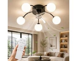 Glitzerlife - Plafond ventilator met verlichting Plafondlamp Ventilatorlamp - 5xG9 fitting - Stille plafondventilator DC motor 6 snelheden omkeerbaar - afstandsbediening timerfunctie - modern design metaal PC - Ø57cm - zwart