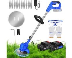 Accu-Grasmaaier met 21V Accu, Bosmaaier, Elektrische Grasmaaier met 2 Accu’s, Trimmer, Tuin-, Gazon- en Onkruidtrimmer, Elektrische Trimmer, Tuinkantensnijder Voor Tuin en Erf