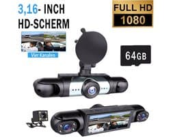 SOGIOL Dashcam Auto - 4 Lenzen (Voor, Achter, Links, Rechts) - 1080P Full HD -Incl. 64GB SD-Kaart - WiFi & GPS - Nachtzicht - G-Sensor - Parkeerbewaking - 3,16 Inch met App