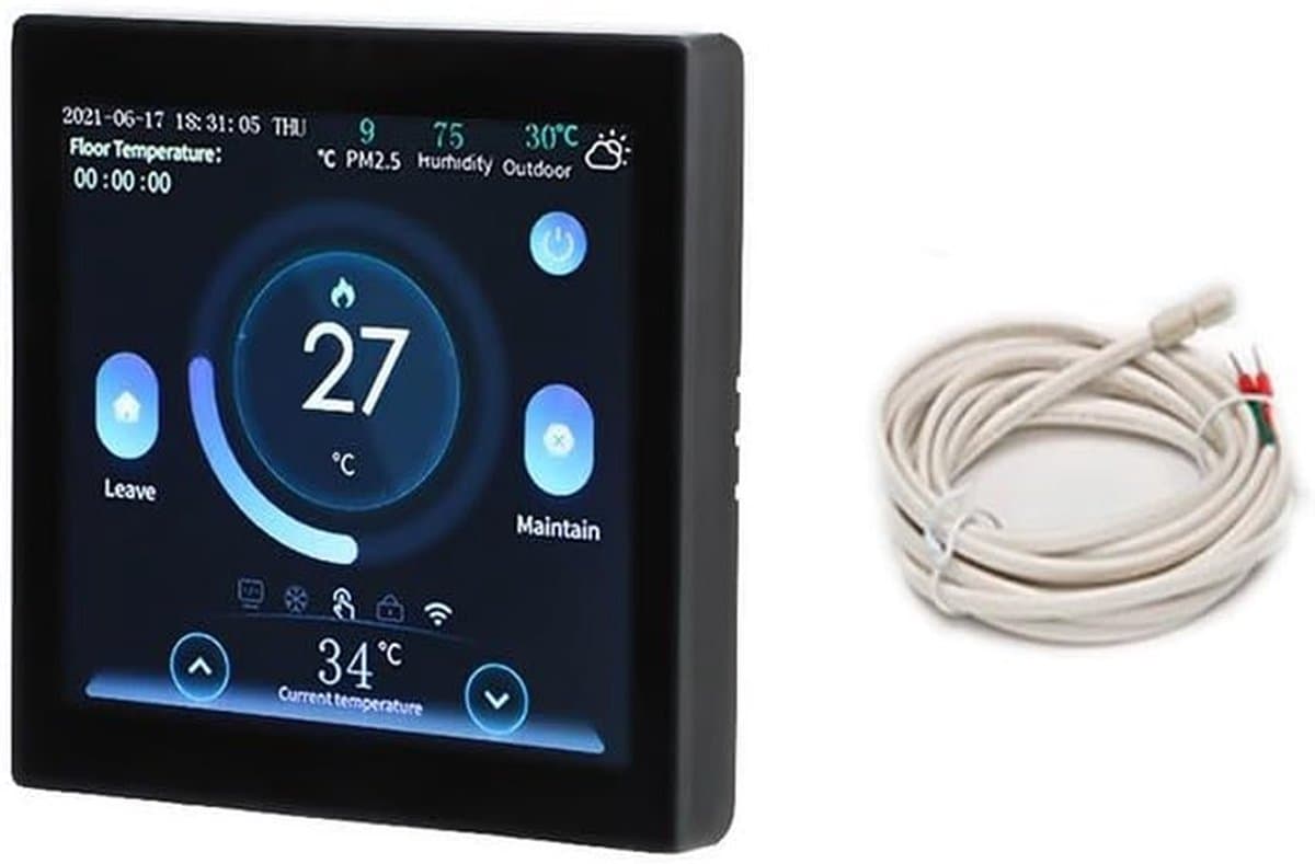 Slimme Thermostaat - Temperatuurregelaar - Verwarming Regelen - Kleurenscherm Interface - 86 x 86 mm - Zwart — afbeelding 1