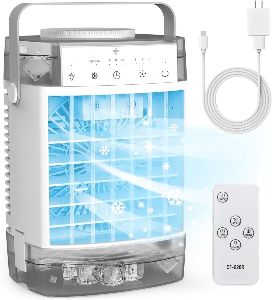 Draagbare airconditioners, 1600 ml dubbele watertank, draagbare airco, 3 snelheden, 2 nevelstanden, verdampingskoeling, ventilator. — afbeelding 1