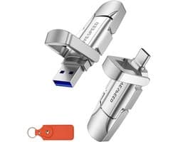 USB Stick 512GB - Flash Drive Externe SSD - Bestanden Overzetten - Dual USB C & A - 520MB/s - Zilver