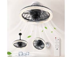 Plafondlamp Met Ventilator - Plafondventilator - E27 Ventilator Met Verlichting - LED Ventilatorlamp - Dimbare Plafondlamp - Ventilator Met Afstandsbediening - Grijs - 34W