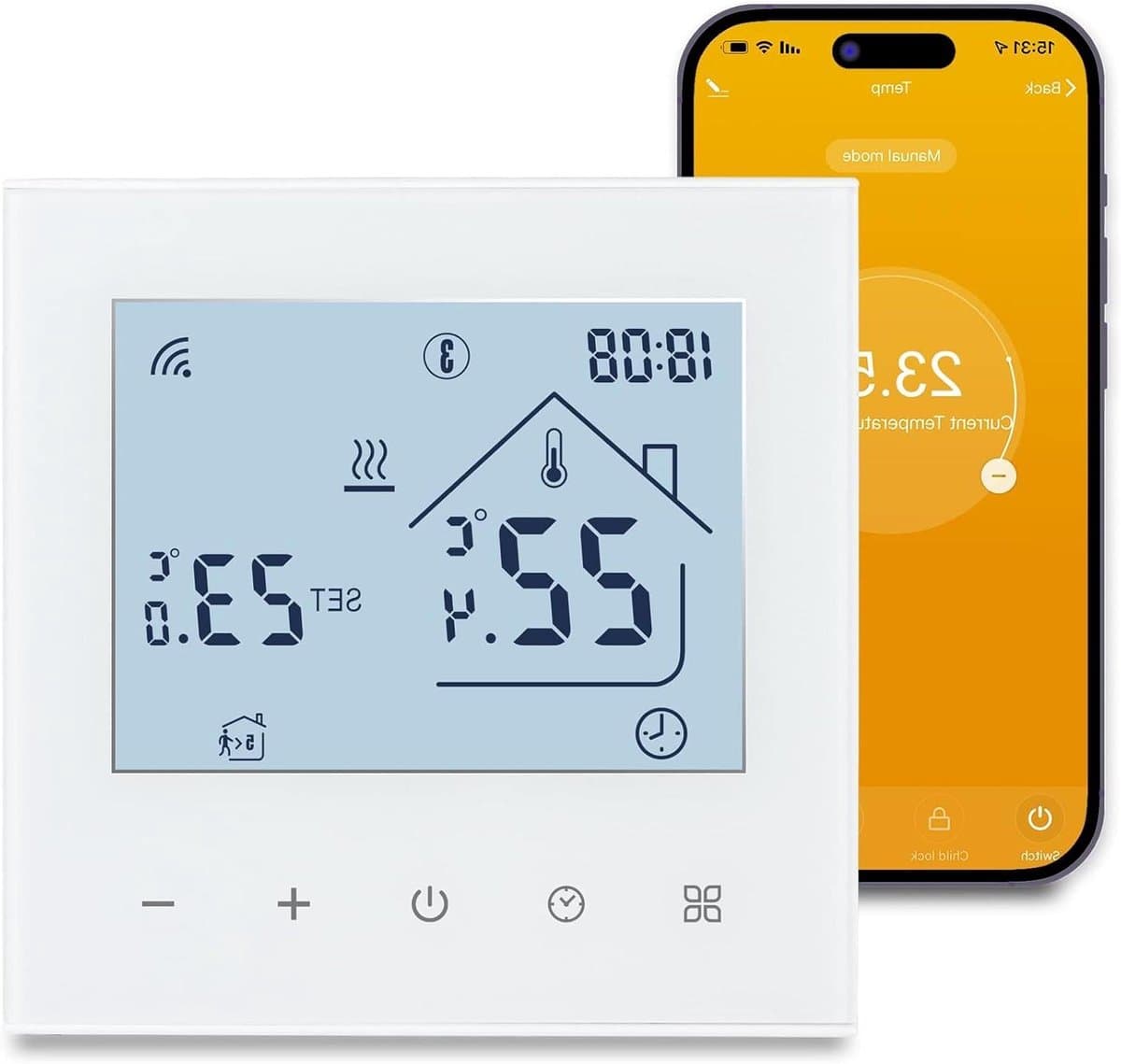 Slimme Thermostaat - Programmeerbare Kamerthermostaat - Water Verwarming - Wifi Bediening - 8.8 x 8.8 cm - Wit — afbeelding 1