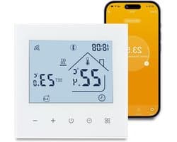 Slimme Thermostaat - Programmeerbare Kamerthermostaat - Water Verwarming - Wifi Bediening - 8.8 x 8.8 cm - Wit