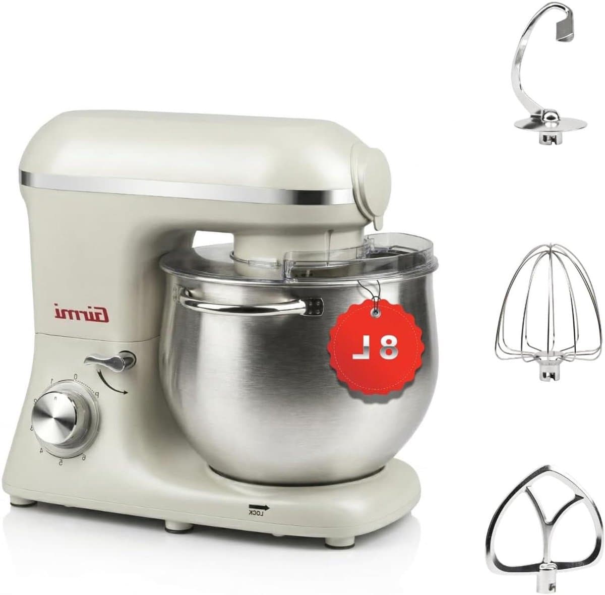Kneedmachine - Keukenmachine Planetaire Mixer - Brooddeeg Maken - Grote 8L Kom - 8 Liter - Beige — afbeelding 1