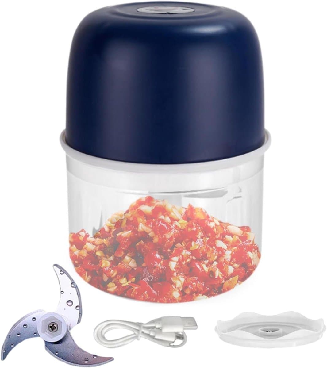 Elektrische Knoflookhakker - Keukenmachine Mini - Snel Ingrediënten Snijden - Draadloos en Compact - 9.6 x 9.5 x 9.6 cm — afbeelding 1