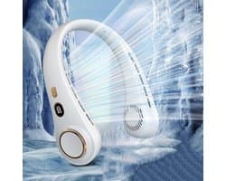 Nekventilator Wit – Draagbare Bladloze Ventilator met 5 Snelheden en LED Display – Handsfree Hals Ventilator voor Zomer en Outdoor