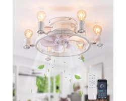 Plafondventilator met Verlichting - Wit - 6 Snelheden - Rustiek Industrieel Ontwerp - Voor Slaapkamer en Keuken