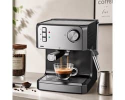 TEKROA® Espressomachine - 20 bar koffiemachine met melkschuimer - 1,6 liter waterreservoir - zwart
