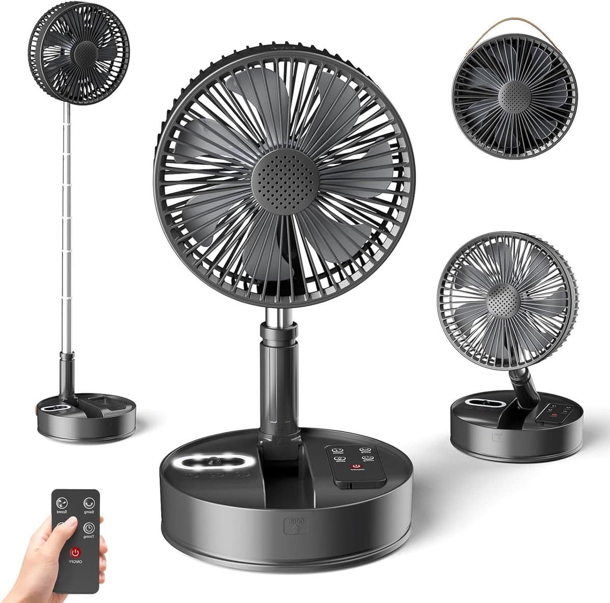 Stille Staande Ventilator - Inklapbare Tafelventilator - Verkoeling Binnen Buiten - 35 Uur Batterijduur - 198 cm - Zwart — afbeelding 1