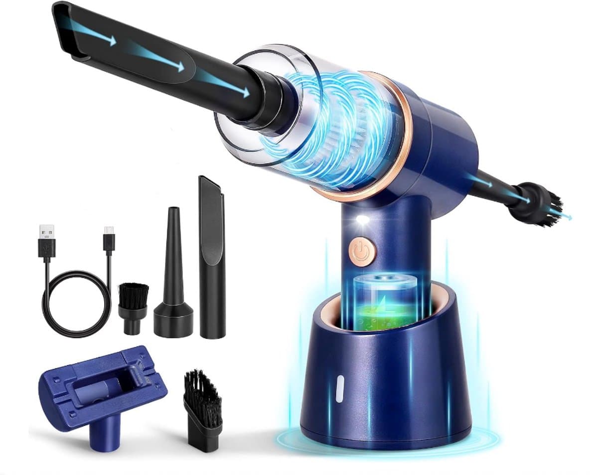 3-in-1 Draadloze Handstofzuiger Elektrische Persluchtblazer, Oplaadbare Mini Stofzuiger Opgewaardeerd Model Blauw, Voor Huisdierenhaar en Autoreiniging — afbeelding 1