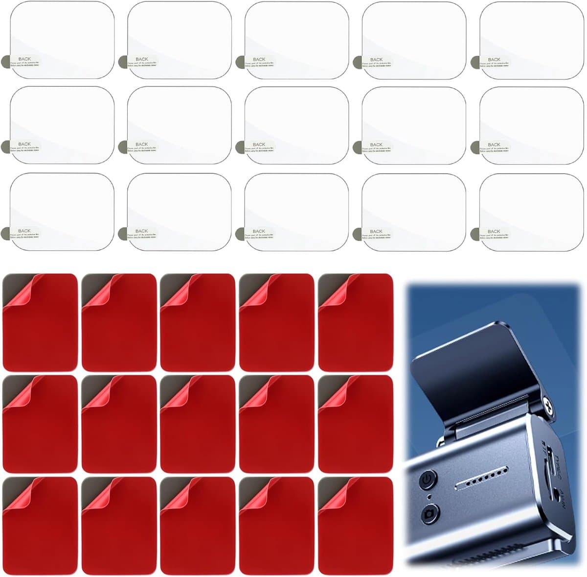 SnelShoppen - Pack van 15 Dubbelzijdige Adhesive Pads voor Dashcam + 15 Stuk Electrostatische Stickers - Hittebestendig en Extra Sterk voor Actiecamer — afbeelding 1