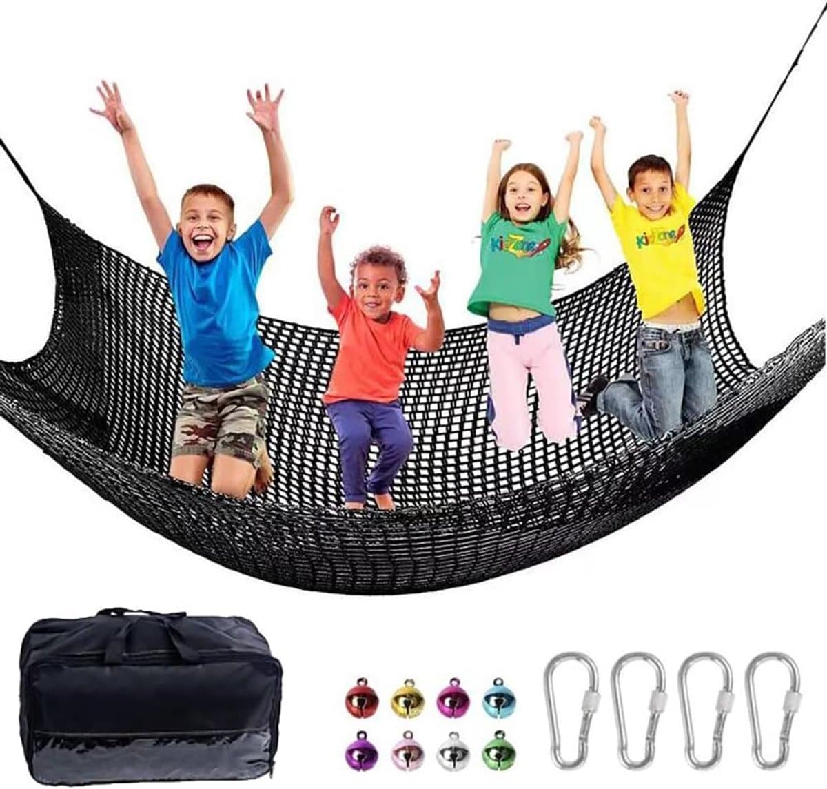 valbeschermingsnet, klimnet voor kinderen en buiten, 4 mm dik touw, gaten van 4 cm, voor valbescherming buiten, speelplaats, buiten en binnen (zwart, 3 x 3) — afbeelding 1