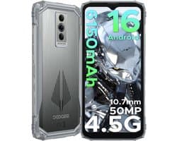 DOOGEE Blade 10 Pro Energy 4.5G - Robuuste Telefoon - Smartphone - Android 16 - 6150mAh/18W - 10.7mm - 50MP Camera - Gemini AI - UNISOC T7250 - 12 GB RAM+128 ROM(2TB/TF) - 6,56-inch HD+ 90Hz - Widevine L1 - Face ID - NFC - Drie sleuven - Zilver