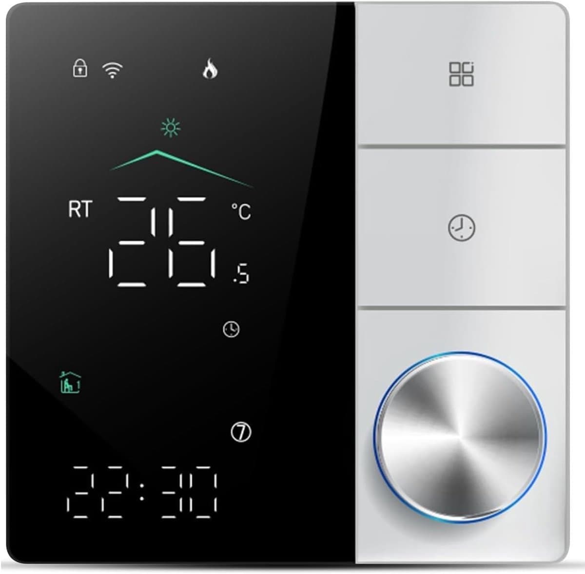 Slimme Thermostaat - Vloerverwarming Controle - Comfort Binnenklimaat - AI Leren Programmering - 88x88mm - Zwart Wit — afbeelding 1